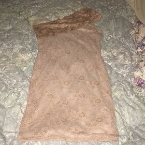 Solemio beige nude off the shoulder dress size S